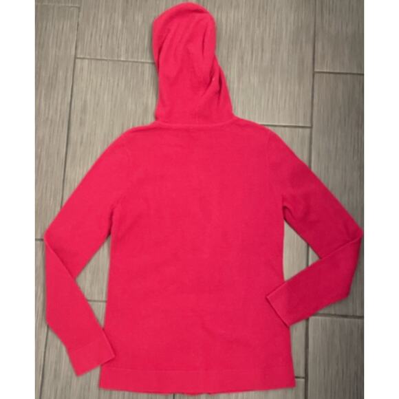 Talbots Cotton Blend Dark Pink Hooded Pockets Full Zip Front Waffle Hoodie Large - Picture 3 of 4